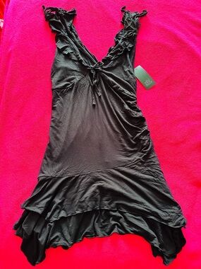 Wild Fable Women’s Black V-Neck Sleeveless Ruffled Handkerchief Hem Dress